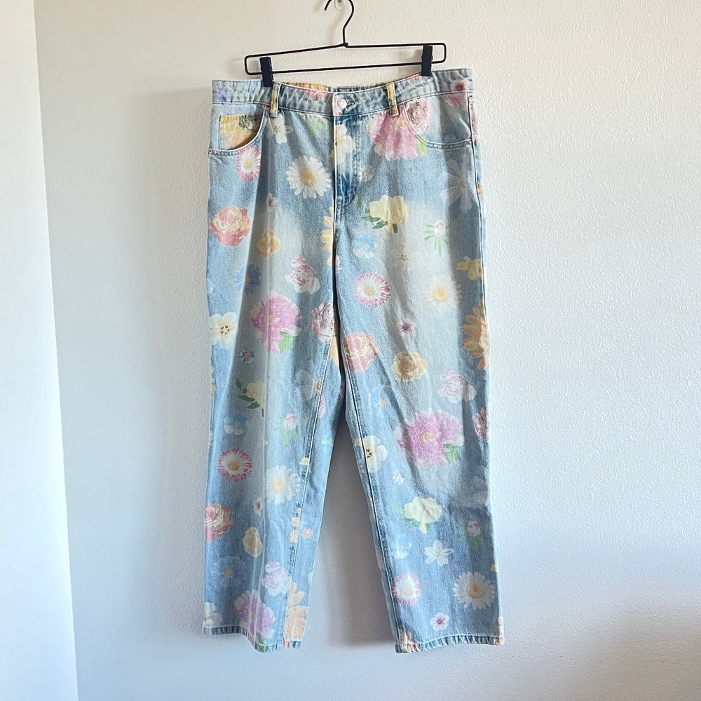 Wild Fable Blue Floral 90s High-Rise Relaxed Denim Straight Jeans 16 Cottagecore